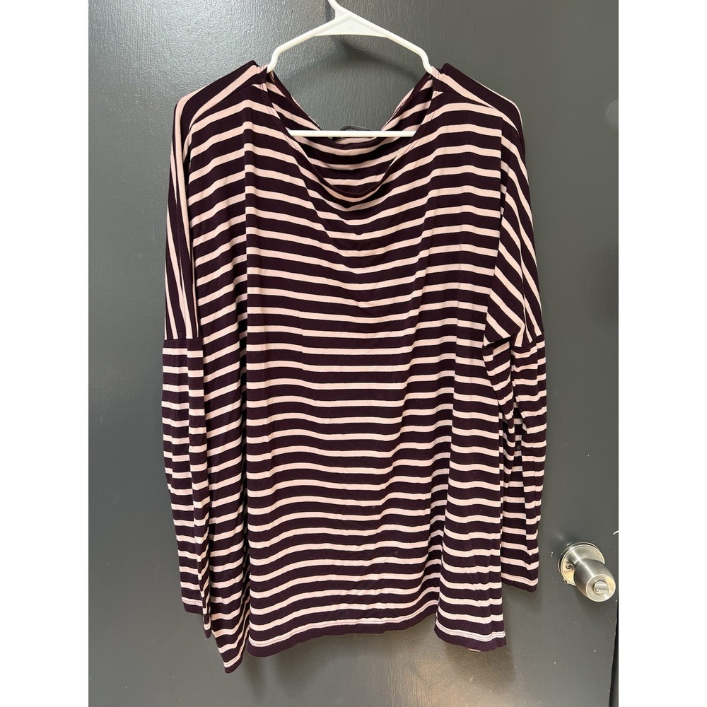 Hatch Size 2 Maternity Purple Pink Stripe Perfect Long Sleeve Boat Neck Tee